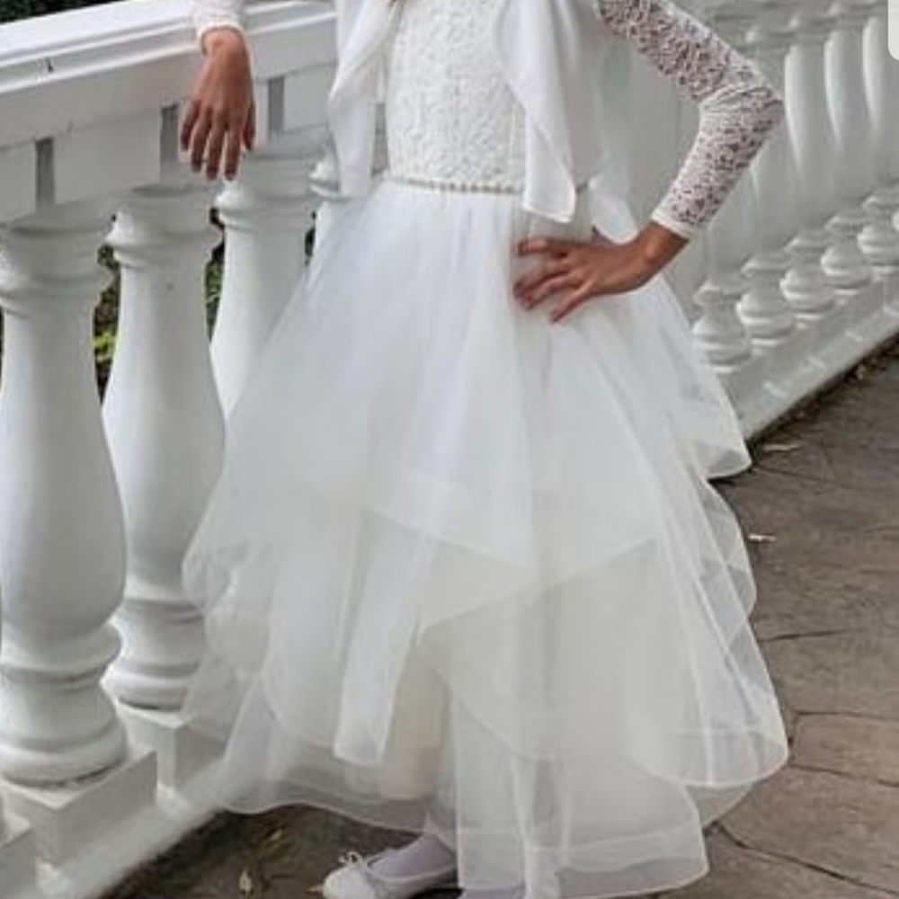 First Communion or flower girl white dress.